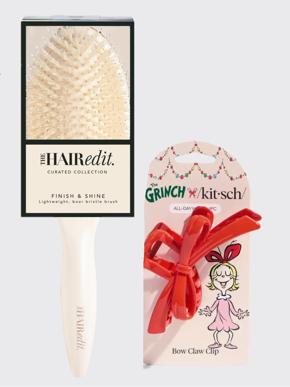 The Hair Edit Finish & Shine Boar Bristle Brush & Kitsch Bow Claw Clip